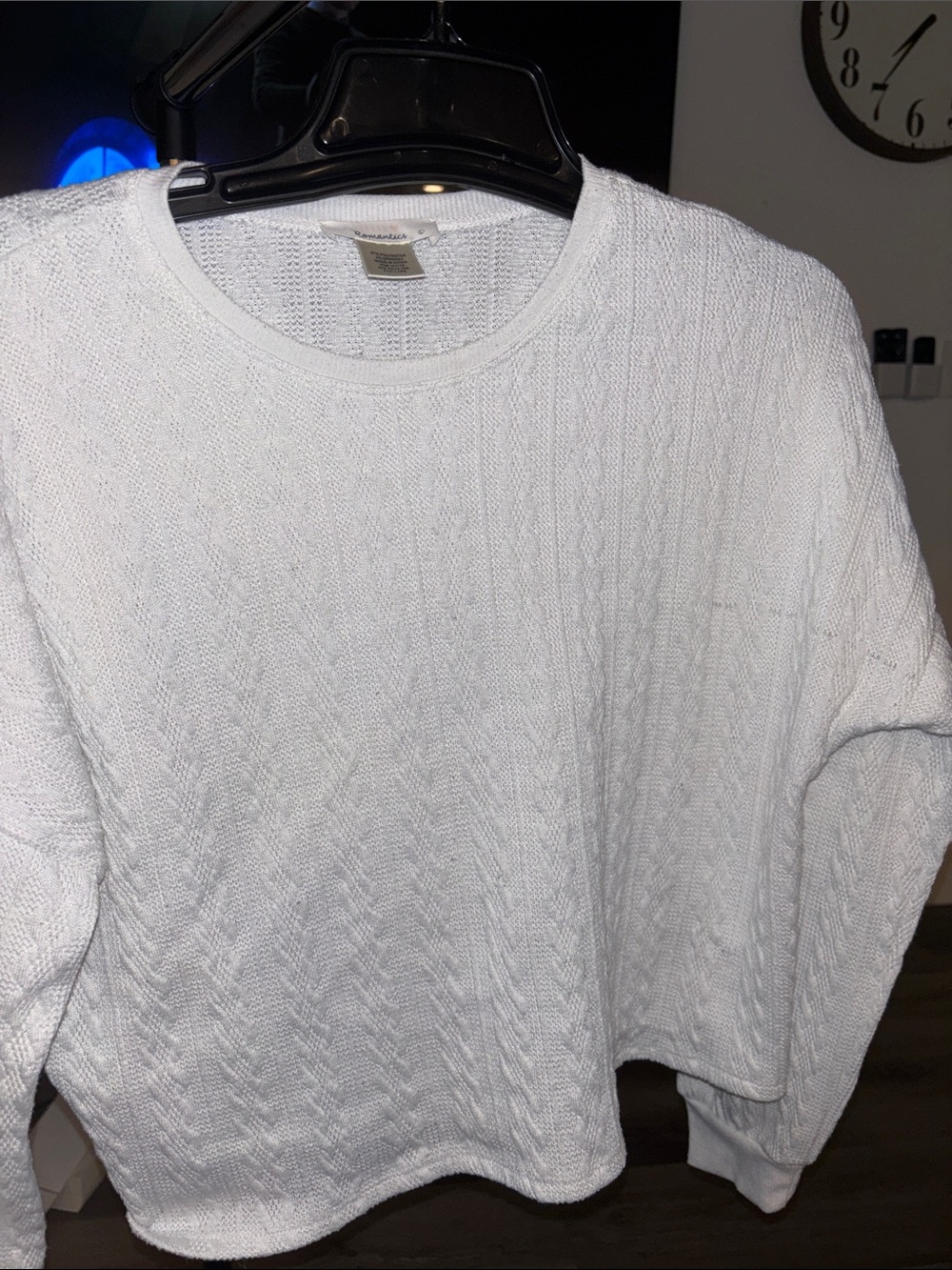 URBAN Romantics White Cable Knit Crewneck crop Sweatshirt L